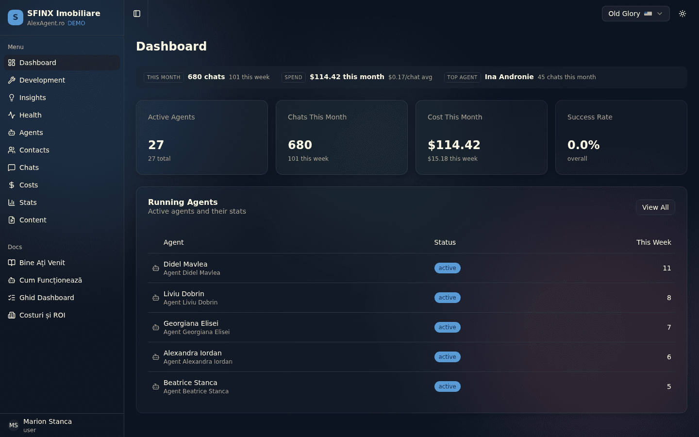 Dashboard — dark theme